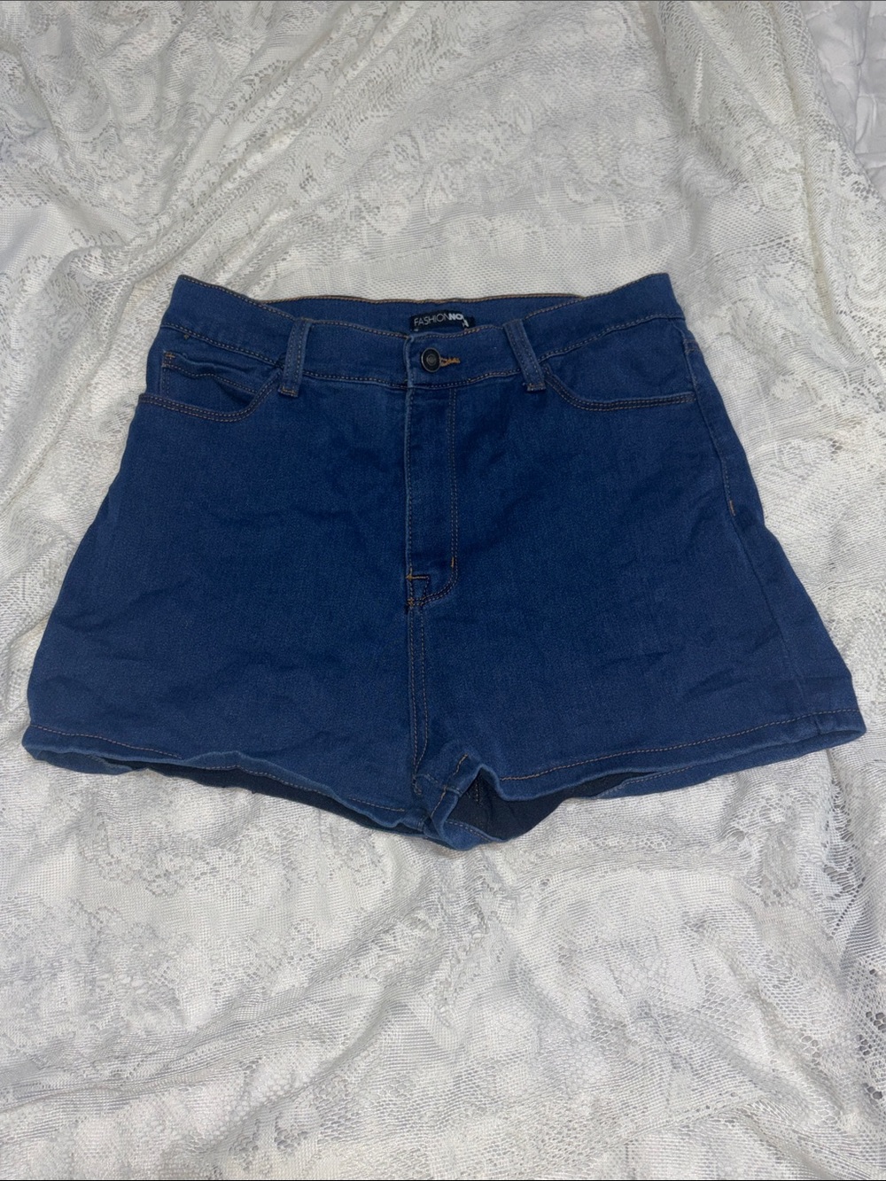 Fashion Nova Dark Blue High-Rise Denim Shorts
